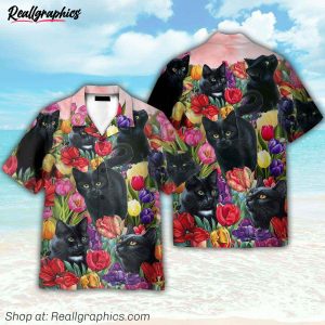 black cat dream and tulip garden hawaiian shirt