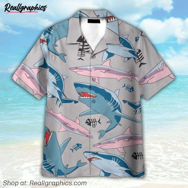 blue and pink shark in the ocean hawaiian shirt