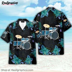 blue drum tropical flower pattern hawaiian shirt