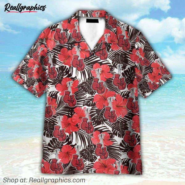 boxing gloves red flower pattern hawaiian shirt