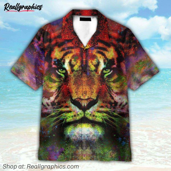colorful tiger button's up shirts, hawaiian shirt