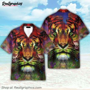 colorful tiger button's up shirts, hawaiian shirt