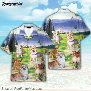 corgi on the valley cute dog hawaiian shirt