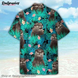 cute otter tropical leaves pattern hawaiian shirt