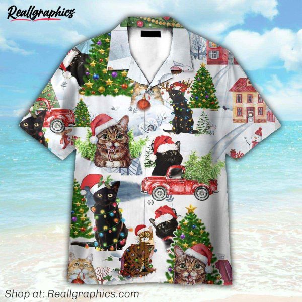 cute santa cats on christmas hawaiian shirt