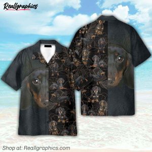 dachshund tropical pattern hawaiian shirt