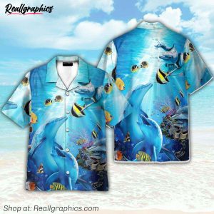 dancing dolphin in blue ocean hawaiian shirt