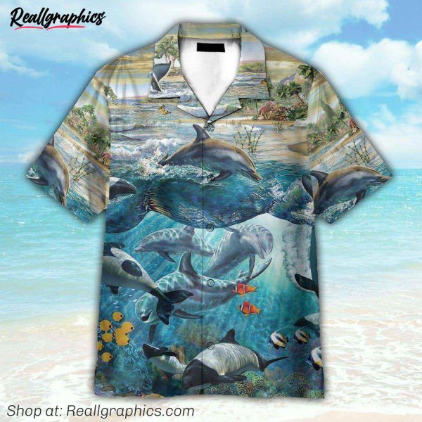 dancing dolphins in the ocean hawaiian shirt