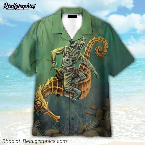 deep sea cowboy hippocampus hawaiian shirt