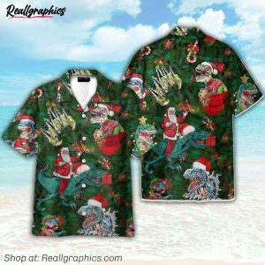 dinosaur and santa enjoy christmas hawaiian shirt