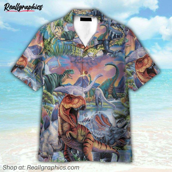 dinosaur world button's up shirts, hawaiian shirt