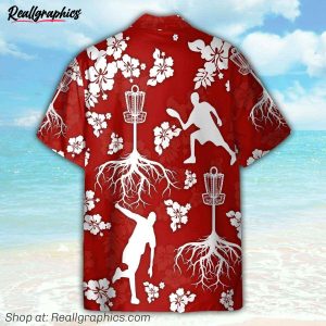 disc golf tree hibiscus red pattern hawaiian shirt