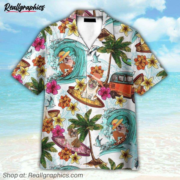 enjoy summer surfing with bull dog hawaiian shirt