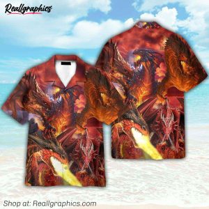 flaming dragon button's up shirts, hawaiian shirt