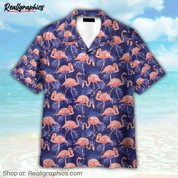 flamingo bird tropical flowers hawaiian shirt