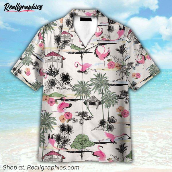 flamingo yoga summer tropical pattern hawaiian shirt