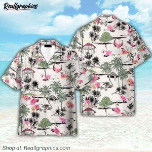 flamingo yoga summer tropical pattern hawaiian shirt