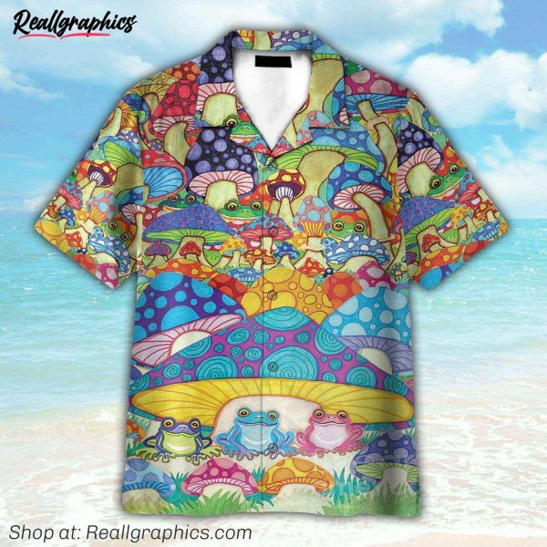 frogs and magic mushrooms hippie hawaiian shirt