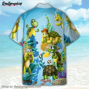 funny turtle family in ocean hawaiian shirt