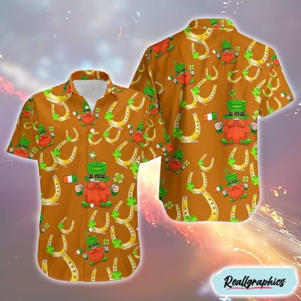 gonmes shamrock st patricks day tacky horseshoe hawaiian shirt