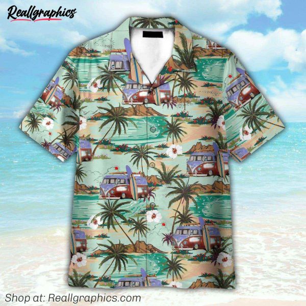hippie campervans caravan beach hawaiian shirt