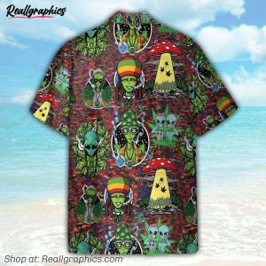 hippie trippy alien smoke weed hawaiian shirt