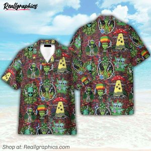 hippie trippy alien smoke weed hawaiian shirt