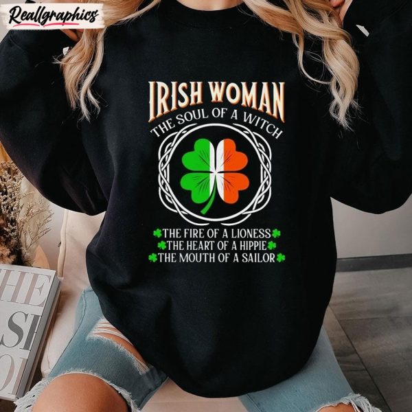 irish woman fire of a lioness heart of a hippie st patrick's day unisex shirt