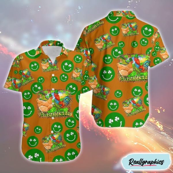 its st patricks day rooster and chicken aloha print shirt smile face hawaiian shirt