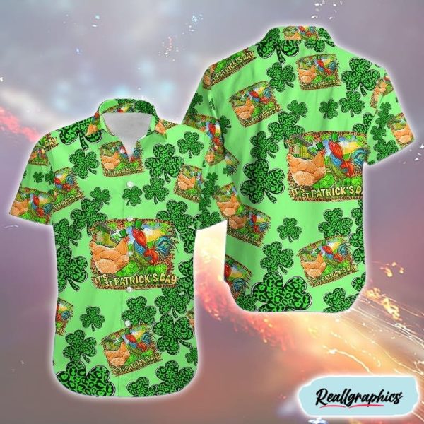 its st patricks day rooster and chicken funky sham rock hawaiian shirt