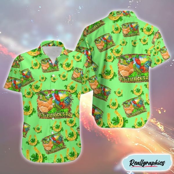 its st patricks day rooster and chicken summer hawaiian shirt