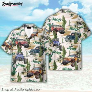 jeep cars in cactus desert hawaiian shirt
