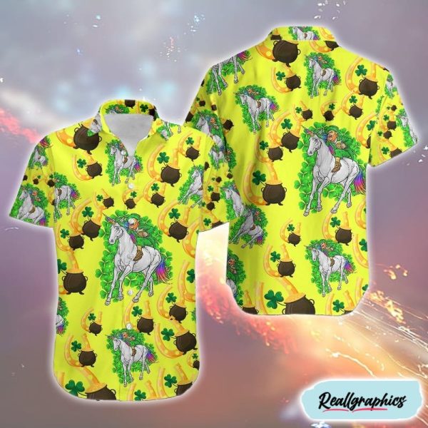 leprechaun rides unicorn st patricks day soft hawaiian shirt