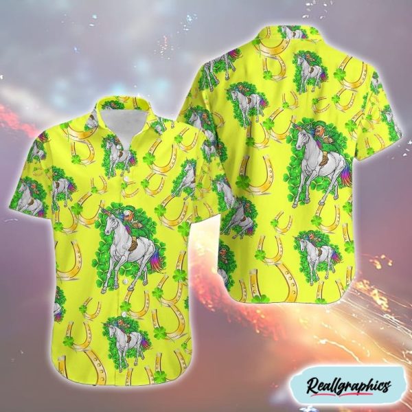 leprechaun rides unicorn st patricks day soft summer hawaiian shirt