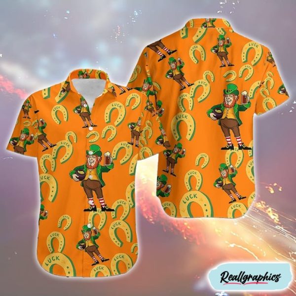 leprechauns beer st patricks day aloha print shirt horseshoe hawaiian shirt