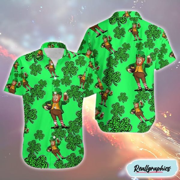 leprechauns beer st patricks day aloha sham rock hawaiian shirt