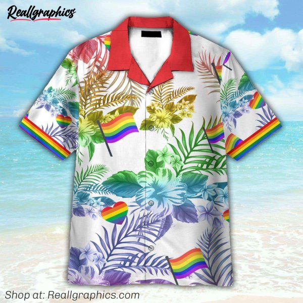lgbt flag tropical leaves pattern hawaiian shirt
