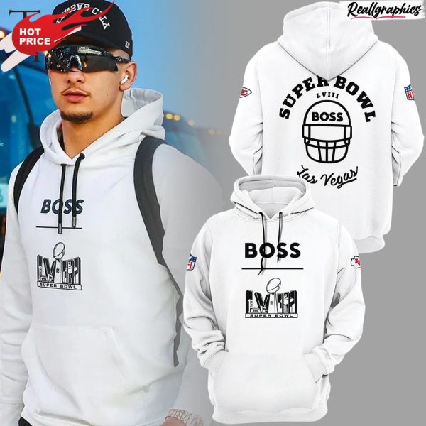 limited edition patrick mahomes boss super bowl lviii kansas city chiefs white all over print hoodie