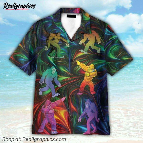 love bigfoot neon funny button's up shirts hawaiian shirt