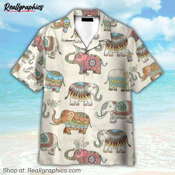 mandala elephants india style hawaiian shirt