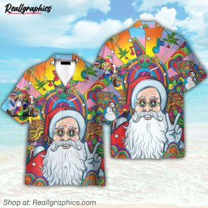 merry peacemas santa claus hippie hawaiian shirt
