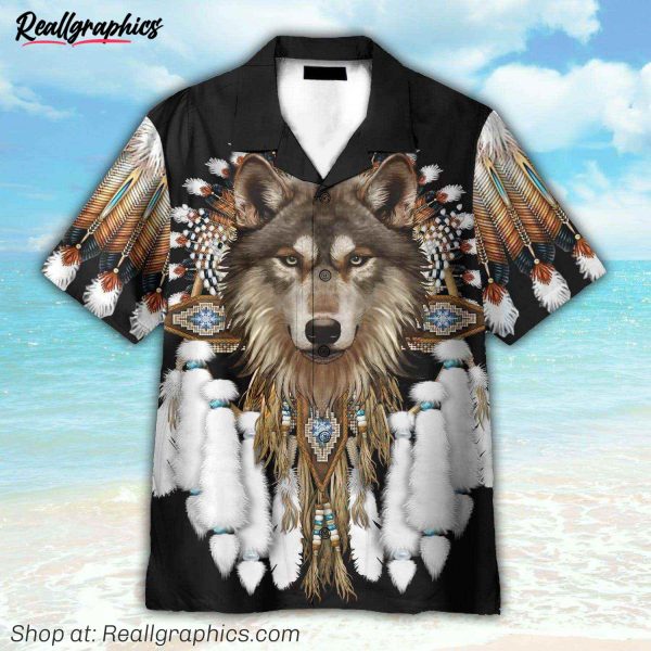 native american indian wolf best gift for men hawaiian shirt