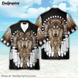 native american indian wolf best gift for men hawaiian shirt