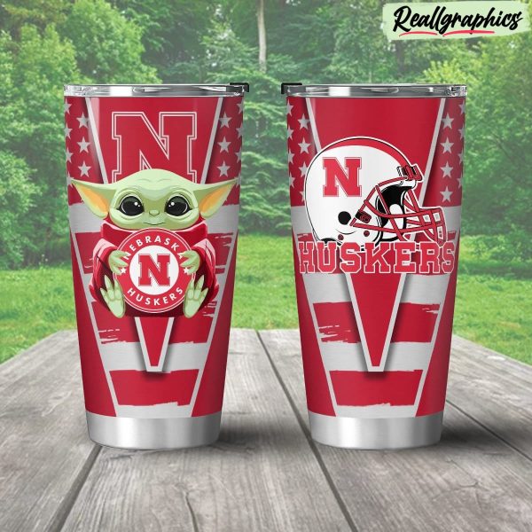 nebraska cornhuskers baby yoda travel stainless steel tumbler