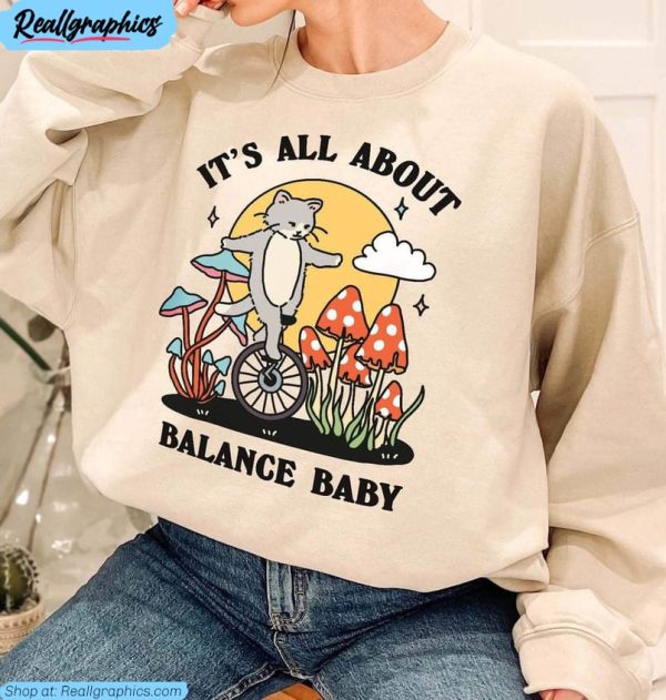 neutral balance baby cat sweatshirt, cute mushroom unisex unisex shirt