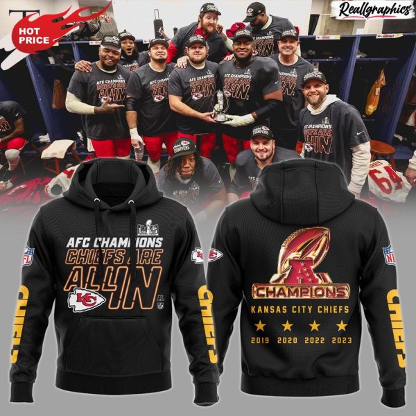 nfl kansas city chiefs afc champions 4 times all over print hoodie - black