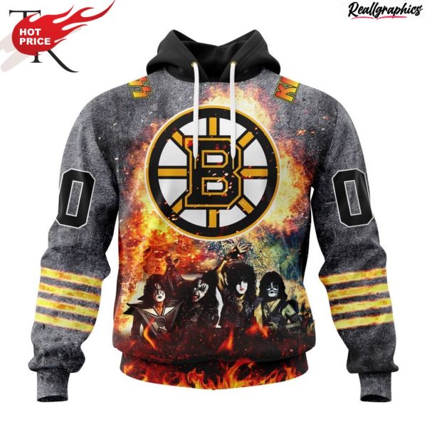 nhl boston bruins special mix kiss band design hoodie