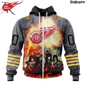 nhl detroit red wings special mix kiss band design hoodie