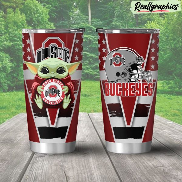 ohio state buckeyes baby yoda travel stainless steel tumbler