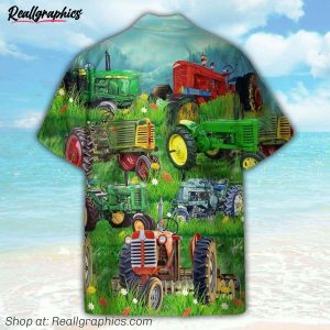 old tractor tropical green grass hawaiian shirt